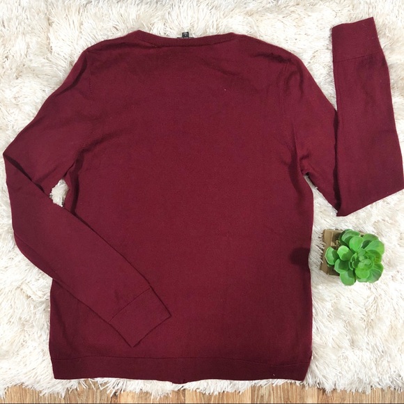 Talbots | Deep Red Merino Wool Cardigan L - Picture 4 of 6